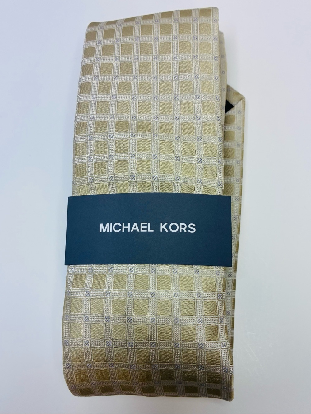 Michael Kors Men's Necktie NWT Longboat Grid Geometric Taupe Silk Blend